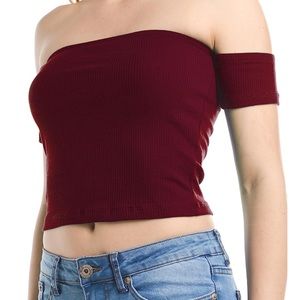 Ribbed Knit Off-The Shoulder Crop Top
